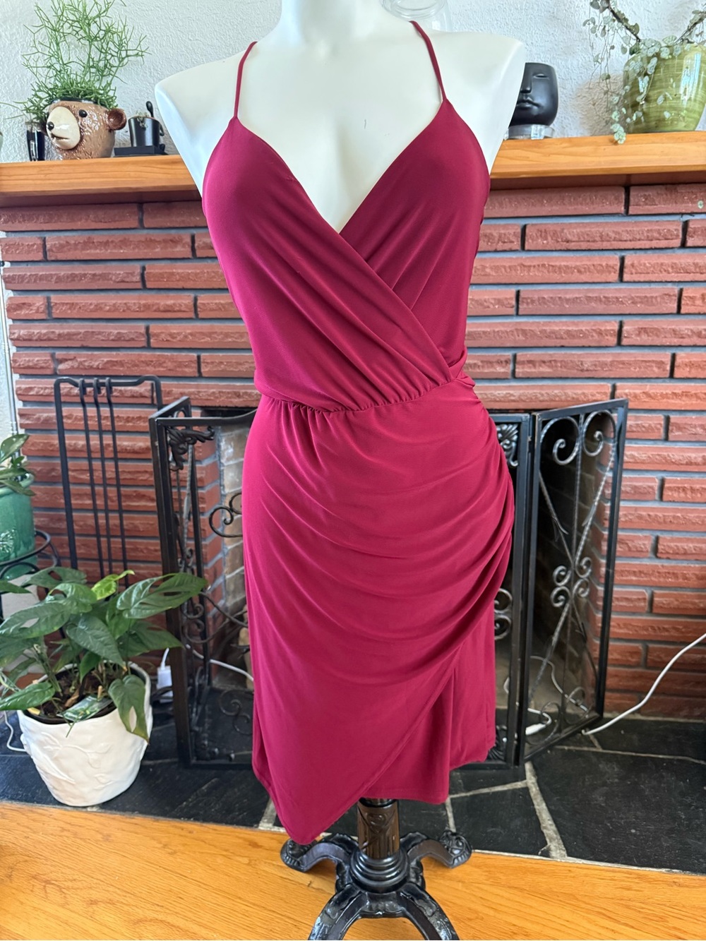 Missguided Wine Red Spaghetti Strap Wrap Mini Dress